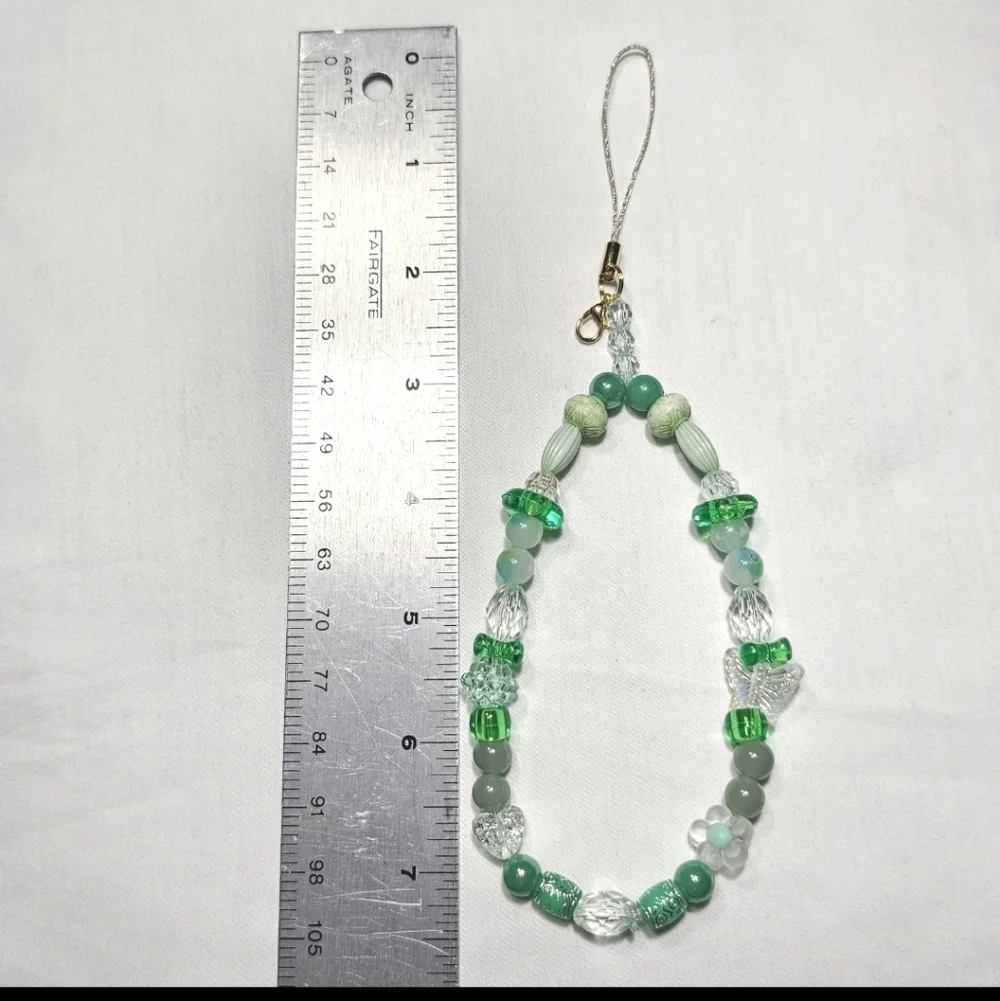 Cute Pastel Green Iridescent Girly Dainty Beaded Phone Charm or Wrist strap